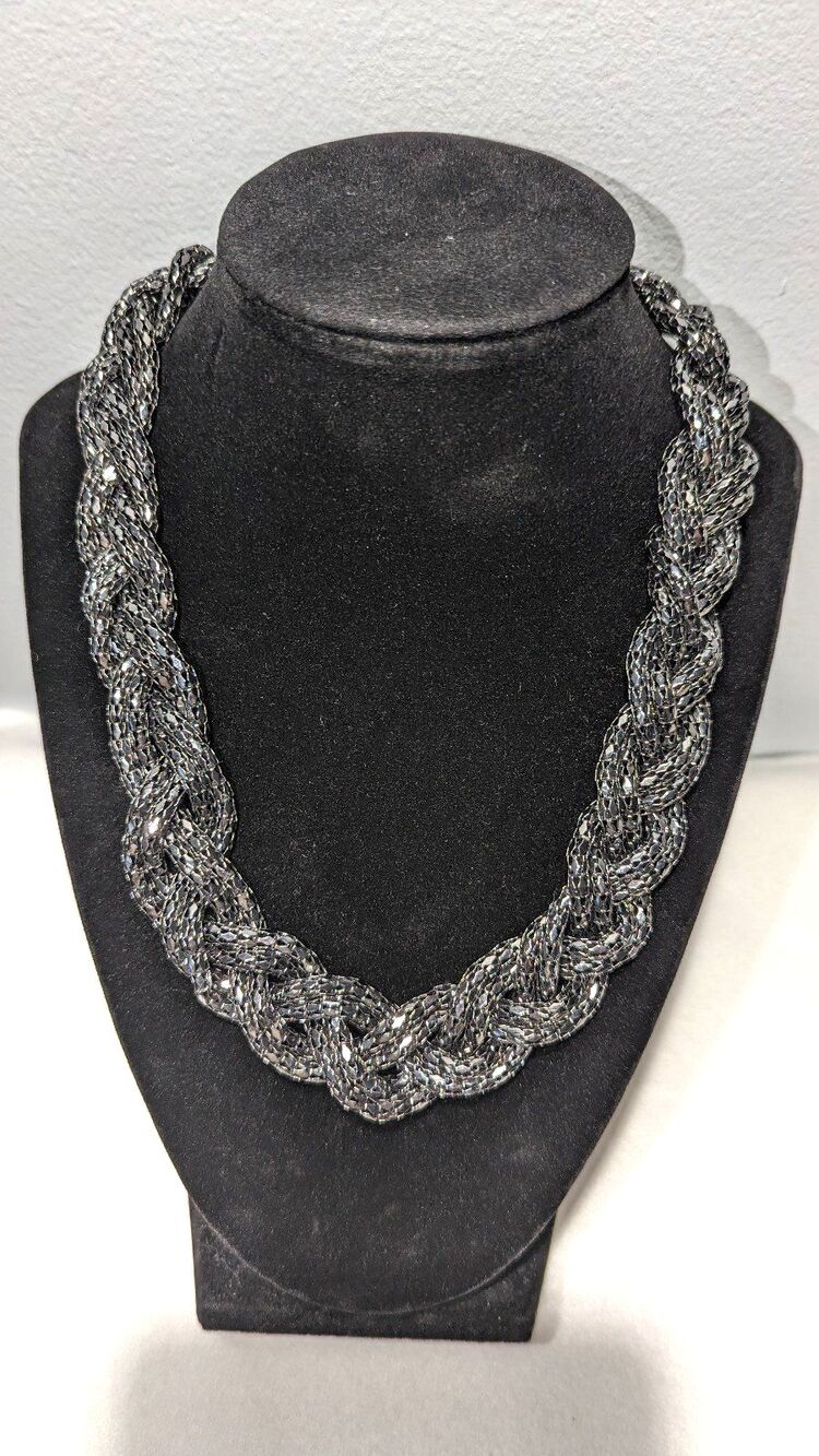 Gun Metal Tubular Braided Necklace
